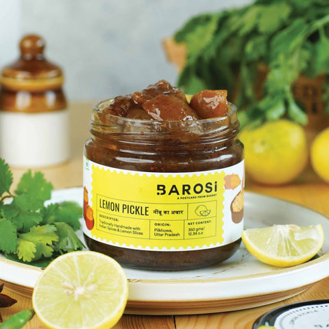 Barosi Lemon Pickle 350 gm, Authentic, Traditional & Handcrafted, Sustainable Glass packaging