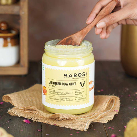 Barosi Cultured Cow Ghee 500 ml, Pure & Authentic Superfood, Bilona method, Sustainable Glass Packaging
