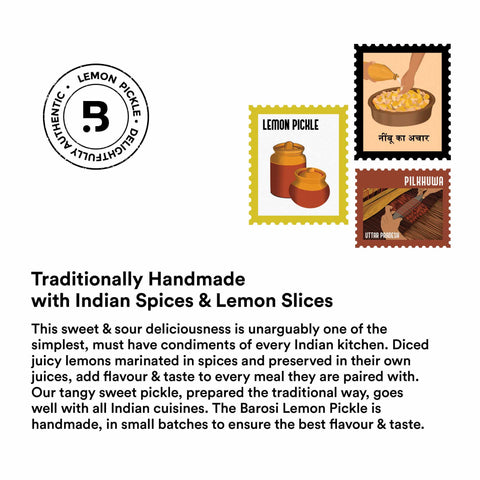 Barosi Lemon Pickle 350 gm, Authentic, Traditional & Handcrafted, Sustainable Glass packaging