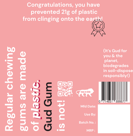 Strawberry Gud Gum- Natural, Plastic Free Chewing Gum- Pack of 4- No added artificial colours, flavours & sweeteners - 21g x 4 (Strawberry)