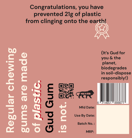 Raspberry Gud Gum- Natural, Plastic Free Chewing Gum- Pack of 4- No added artificial colours, flavours & sweeteners - 21g x 4 (Raspberry)