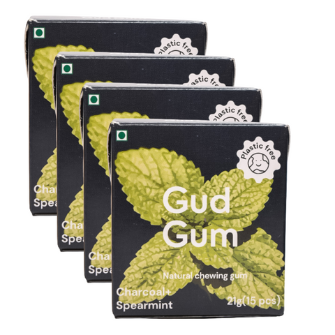 Mix Of 4 Gud Gum- Natural, Plastic Free Chewing Gum- Raspberry, Lemon, Charcoal Mint, Strawberry- 21g x 4 - Mini Pack of 4- No added artificial colours, flavours & sweeteners…