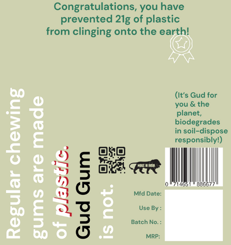 Lemon Gud Gum- Natural, Plastic Free Chewing Gum- Pack of 4- No added artificial colours, flavours & sweeteners - 21g x 4 (Lemon)