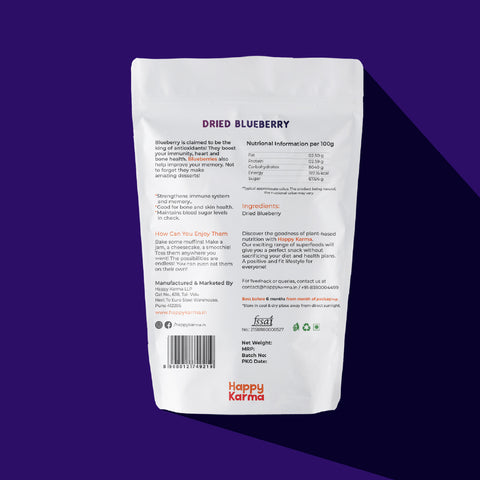Happy Karma Dried Blueberry 100g | Dry Fruits | 100% natural | Rich in antioxidants