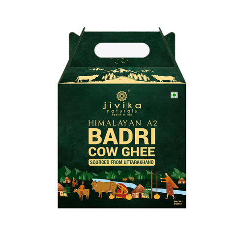 JIVIKA NATURALS® Premium A2 Badri Cow Ghee 500ml | Vedic Bilona Ghee from Uttarakhand | Hand Churned from Whole Curds | A2 Milk from Grass Fed Badri Cow | Pure and Authentic | (Glass Bottle 0.5 Litre)
