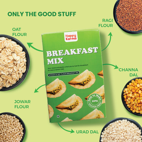 Happy Karma Breakfast mix | 350 g | Oat flour and spinach Breakfast mix | Easy to make | Gluten free