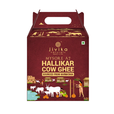 JIVIKA NATURALS® Premium A2 Hallikar Cow Ghee 500ml | Vedic Bilona Ghee from Karnataka | Hand Churned from Whole Curds | A2 Milk from Grass Fed Hallikar Cow | Pure and Authentic | (Glass Bottle 0.5 Litre)