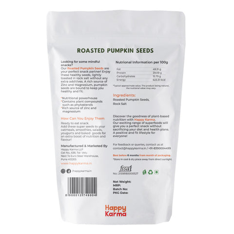 Happy Karma Roasted Pumpkin Seeds 100g*2 | Immunity Boosters| Rich in Protiens and Fiber | Good for Wieghtloss and Clear skin | Healthy Snack Alternative