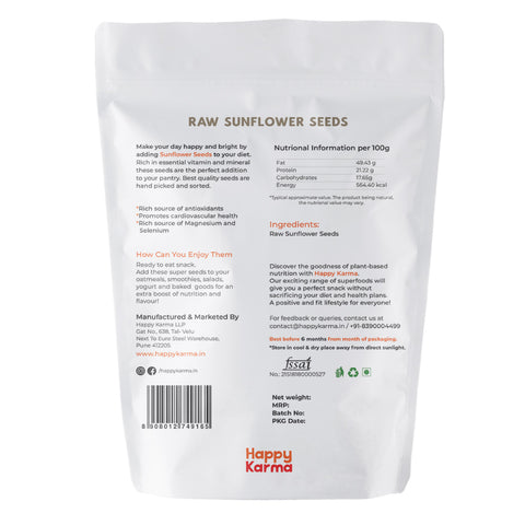 Happy Karma Sunflower Seeds 350g | Vitamin and Protein Rich | Raw Sunflower Seeds for Eating | Diet food | SuperSeeds | Superfood |