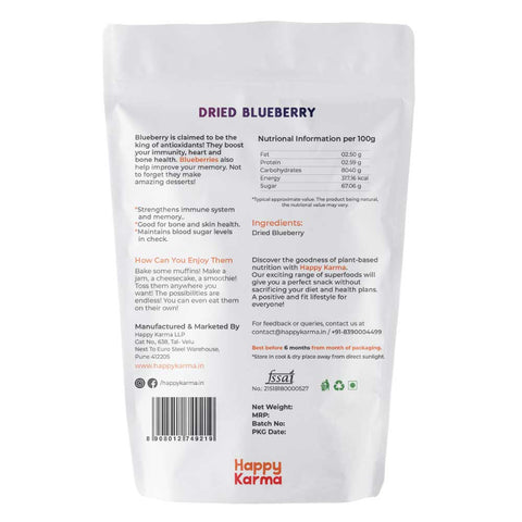 Happy Karma Dried Blueberry 100g | Dry Fruits | 100% natural | Rich in antioxidants