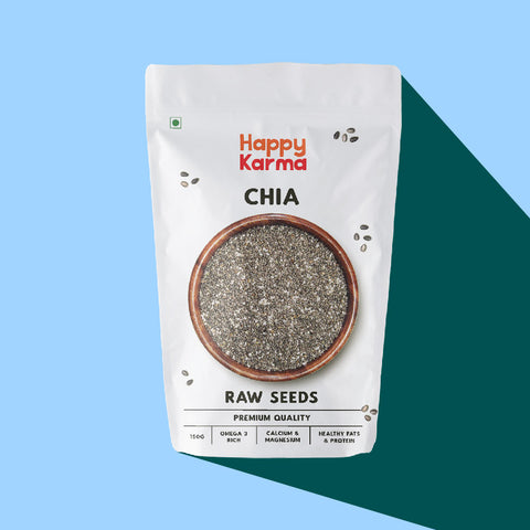 Happy Karma Chia Seeds 150g | Raw Chia Seeds for Eating | Diet Food and Healthy Snacks | Rich in Omega 3 | Weight loss.